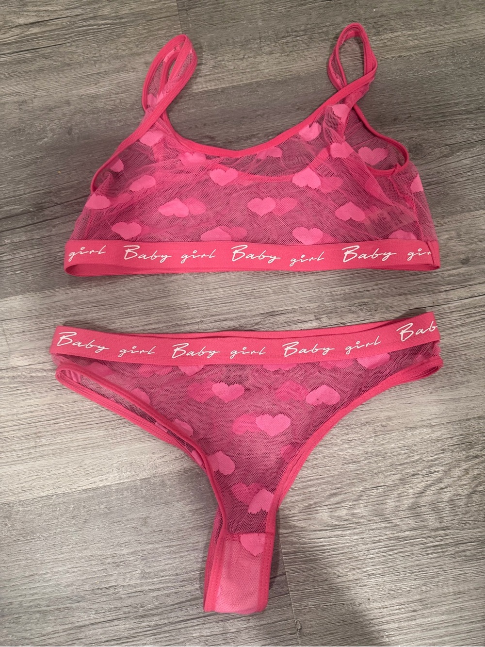 Baby Girl Pink Sheer Heart Mesh Bralette & Bikini Set